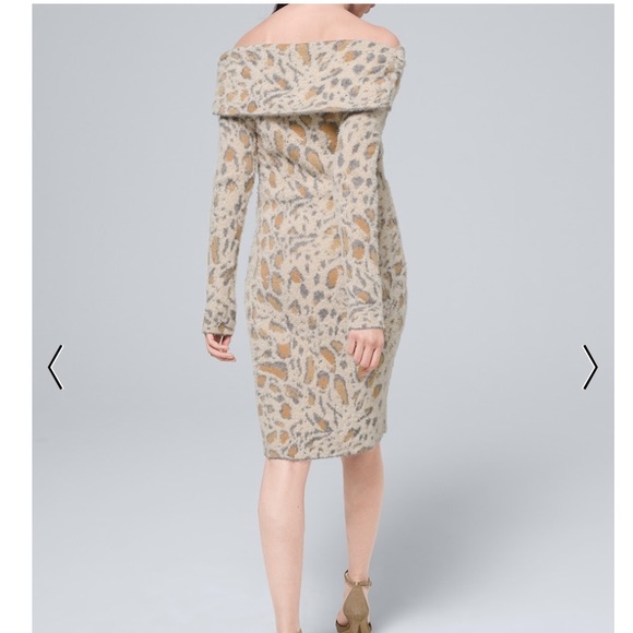 White House Black Market Clouded Leopard Off the Shoulder Cozy Sweater Dress, SP - Picture 2 of 7